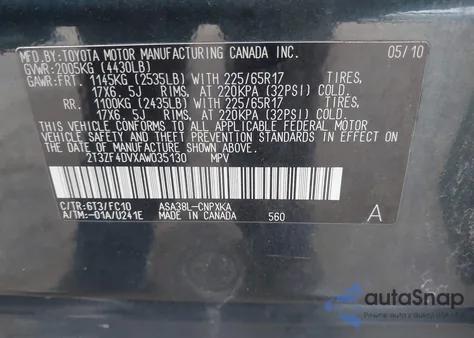 2010 Toyota Rav4 from USA, damaged, VIN 2T3ZF4DVXAW035130